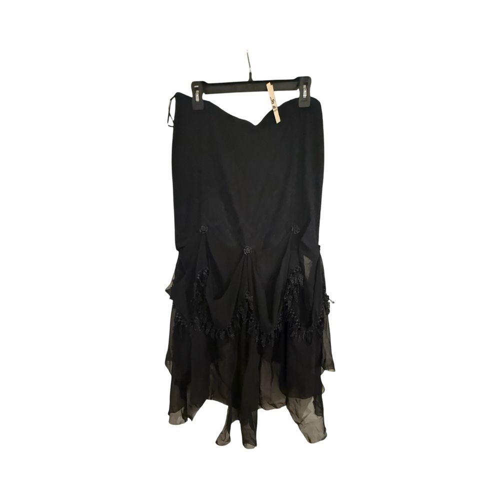 Goth Victorian Black Asymmetrical Ruffled Midi Skirt